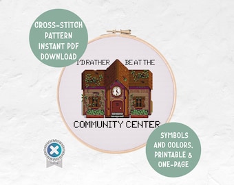 Stardew Valley Community Center Gamer Cross Stitch Pattern, Funny Modern Embroidery Sattern