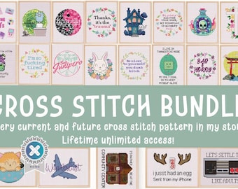 Cross Stitch PDF Pattern Bundle: Modern Embroidery with Lifetime Access & Instant Download