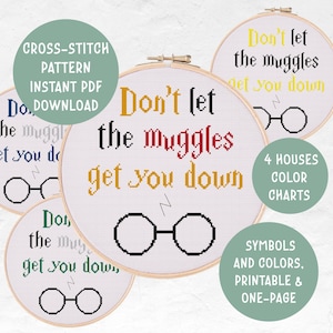 HP Wizard Magic School Witchy Harry Cross Stitch Pattern Film Movie Inspired Easy PDF Download Beginner Modern Embroidery