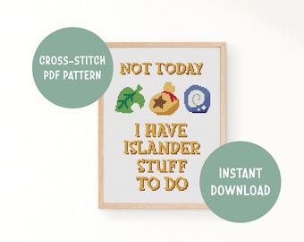 Animal Crossing New Horizons player cross stitch pattern, fun modern embroidery sattern