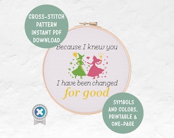 Wicked Musical Cross Stitch Pattern Broadway Film Movie Inspired Defying Gravity For Good Easy PDF Download Beginner Modern Embroidery
