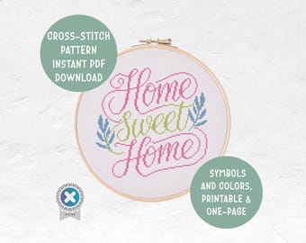 Home Sweet Home Cross Stitch Pattern | PDF Instant Download | Cute Cozy Modern Embroidery Design | Beginner Friendly | Home Decor Gift