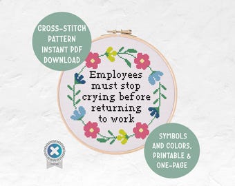 Funny Subversive Snarky Cross Stitch Pattern | Coworker Boss Gift Idea | Home Office Decor Art | Instant PDF Download Modern Embroidery