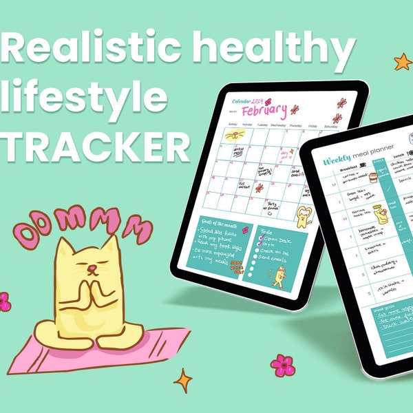 Wellnes journal, wellness template, meal planner, that girl, planner, relax, tracker, lifestyle wellnes, nutrition, habit tracker, journal