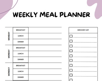 Cute Lilac Weekly Meal Planner Download