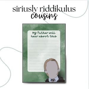 May include: A green and white printable to-do list with the text "My Father will hear about this" at the top. The printable features a cartoon illustration of a young boy with blonde hair wearing a black robe and a tie.