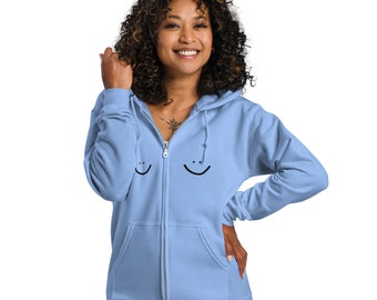 Moletom com capuz com zíper com rosto sorridente, peito, câncer de mama, presente de mastectomia, BRCA