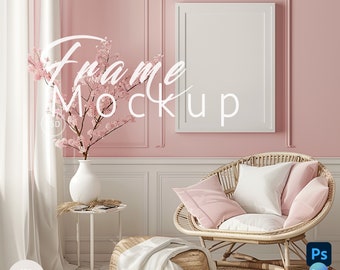 Retro Pink Vertical Frame Mockup,Interior Living Room,White Frames Mock up Canva, Wall Decor Mockup,Poster Mockup,Frame Mockup Psd|18