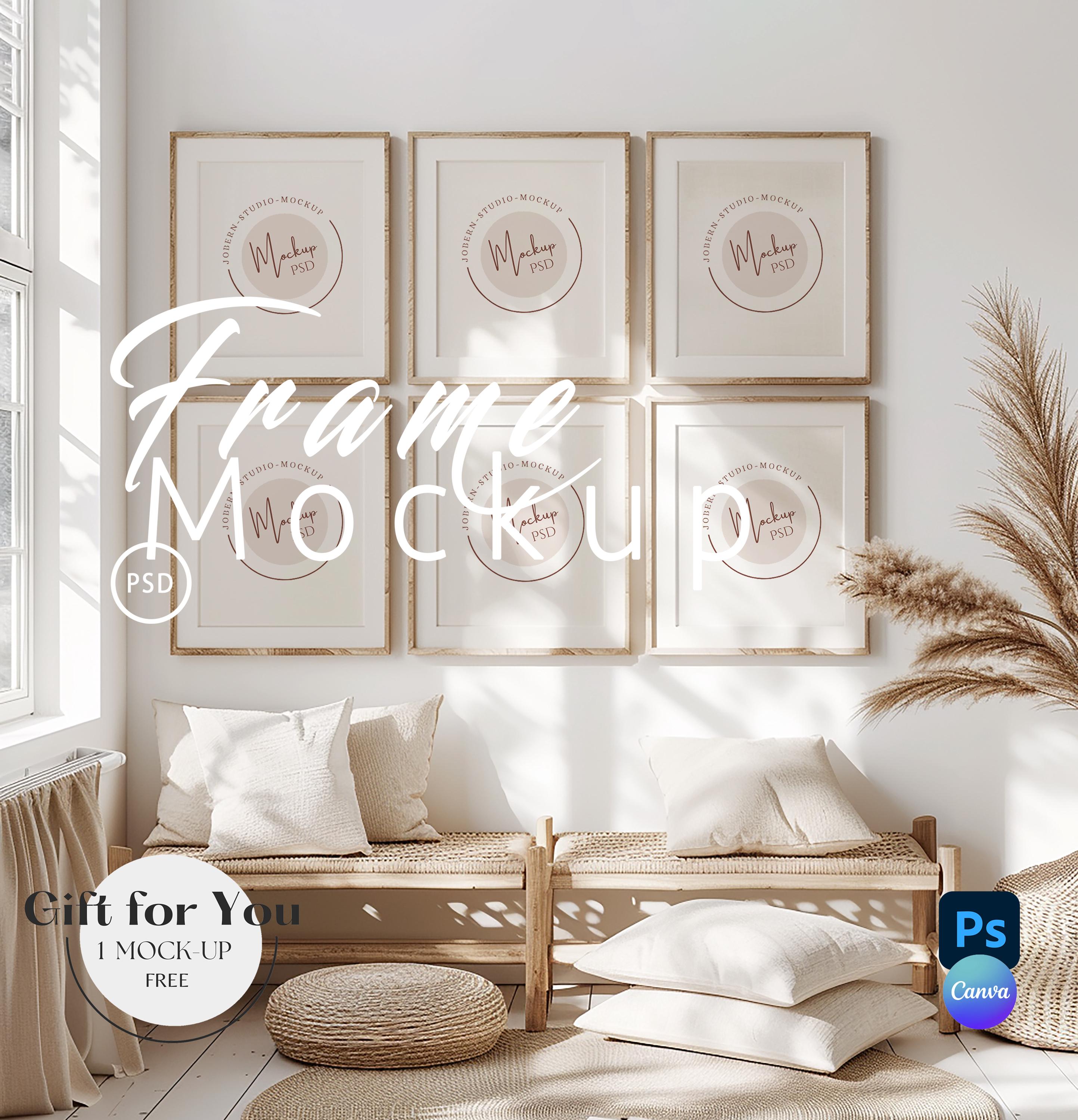 Six Frame Gallery Wall Art Set Frame Mockup | 6 Frame Living Room