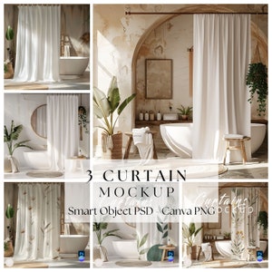 Shower Curtain Mockup Bundle, Bathroom Curtain Mockups,Photoshop Mock up, Drag and Drop Mockup PNG, Canva Overlay, Curtains Mockup PSD | 243