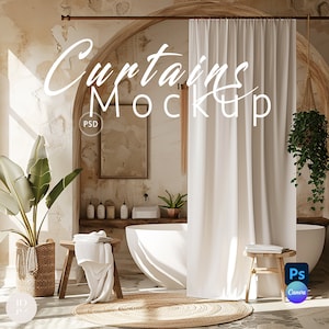 Shower Curtain Mockup, Bathroom Curtain Mockups,Photoshop Mock up, Drag and Drop Mockup PNG, Canva Overlay, Curtains Mockup PSD | 214