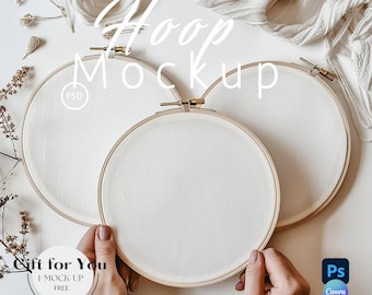 Three Embroidery Hoop Mockup,Boho Embroider Mock-up Canva Drag and Drop PNG,Stitch Mockup,Sewing Mockup,Minimalist Mockup,Smart Object |724