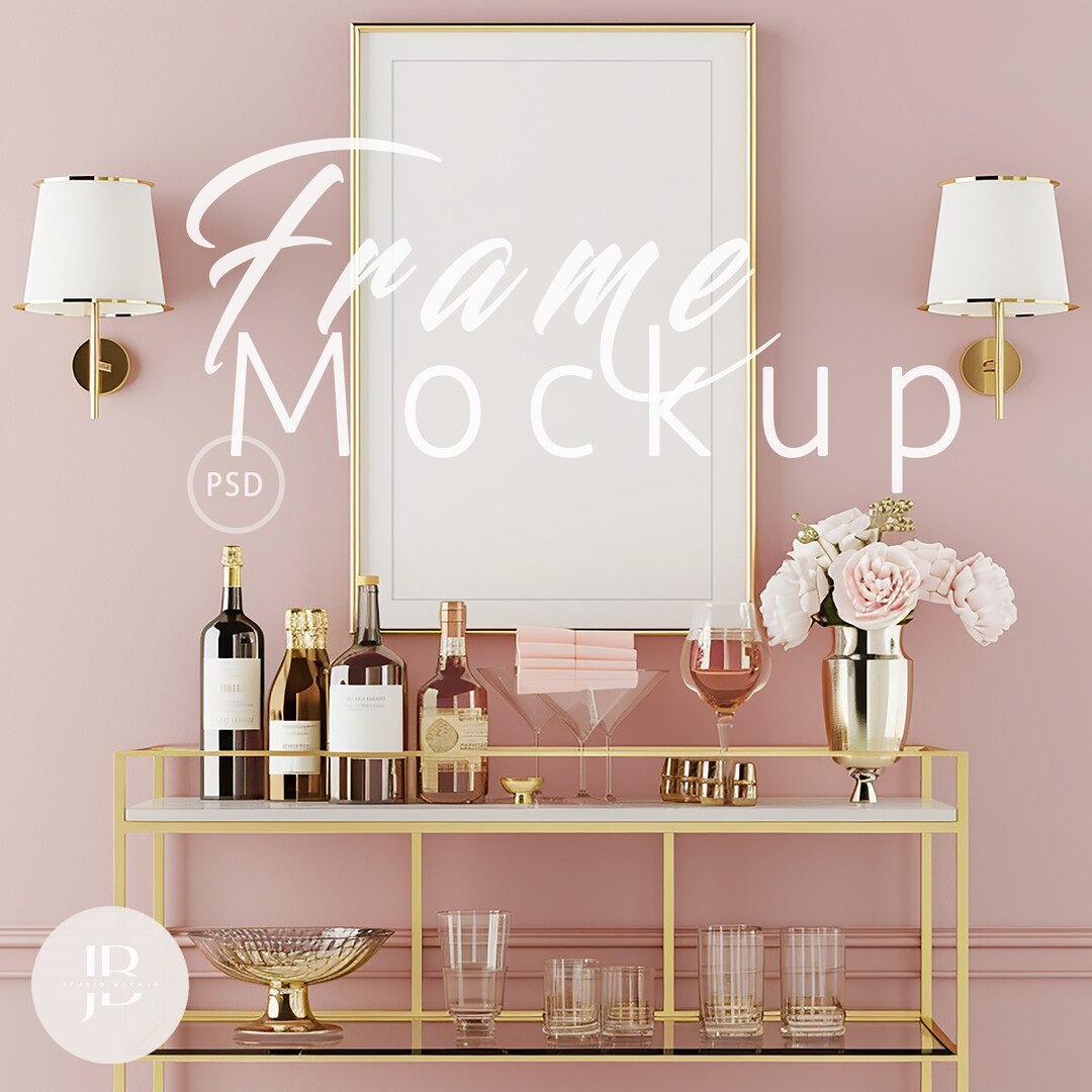 Retro Pink Vertical Frame Mockup,interior Drink Room, Frames Mockup ...