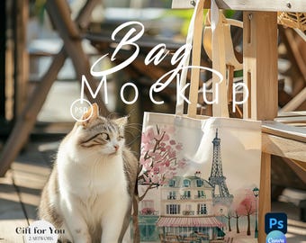 Tote Bag Mockup,Shopping Bag Model Mock up,Blank ToteBag With Cat Mockup, Template Mock up, Printify Print On Demand, Aesthetic Gift Bag|363