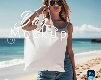 Tote Bag Mockup,Shopping Bag Model Mockup PSD,Blank Totebag Mock up, Template Mock up Canva, Print On Demand, Aesthetic Gift Bag Mockup|198