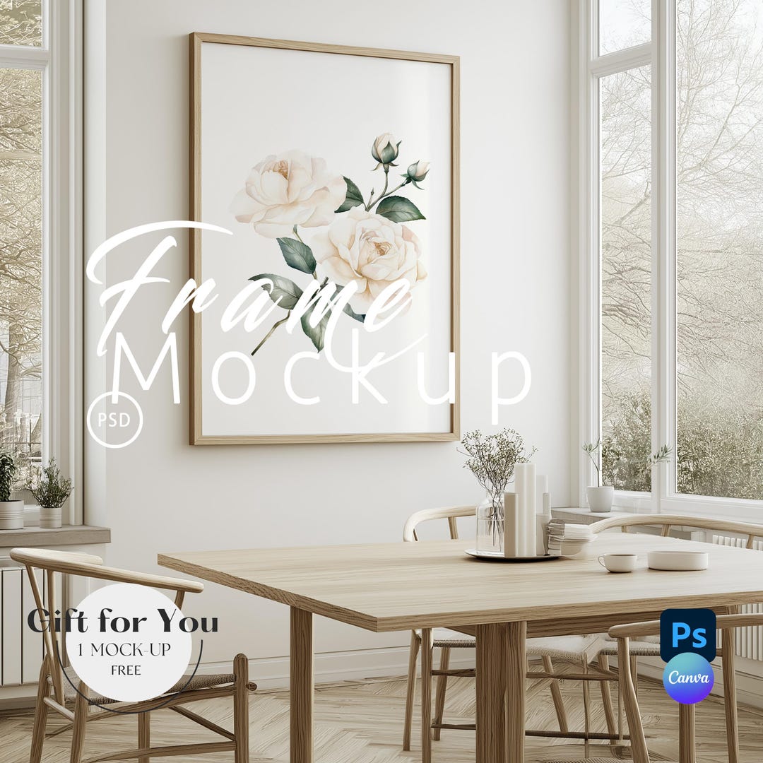 Vertical Frame Mockup, Dining Room, Kitchen, Photoshop PSD & Canva Drag ...
