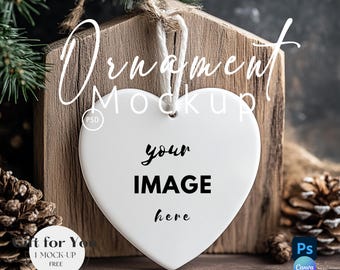 Christmas Heart Ornament Mockup, Blank Ceramic Christmas Ornament Mock up,Ornament Mockup PSD, Ornament Mock Up Canva Drag and Drop| 761