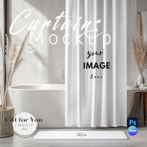 Shower Curtain & Mat Mockup, Bathroom Carpet and Curtain Mockups,Photoshop Mock up,Drag and Drop Mockup PNG, Canva, Curtains Mockup PSD |587