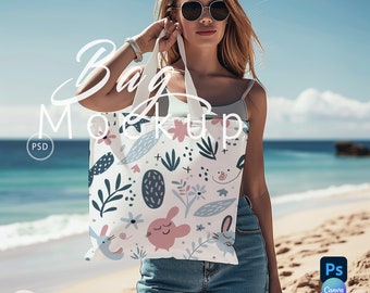 Tote Bag Mockup,Shopping Bag Model Mockup PSD,Blank Totebag Mock up, Template Mock up Canva, Print On Demand, Aesthetic Gift Bag Mockup|198