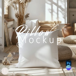 Maquettes d'oreillers, maquette d'oreiller bohème Photoshop, impression de coussins maquette PSD d'objets intelligents, maquette Canva glisser-déposer PNG | 235