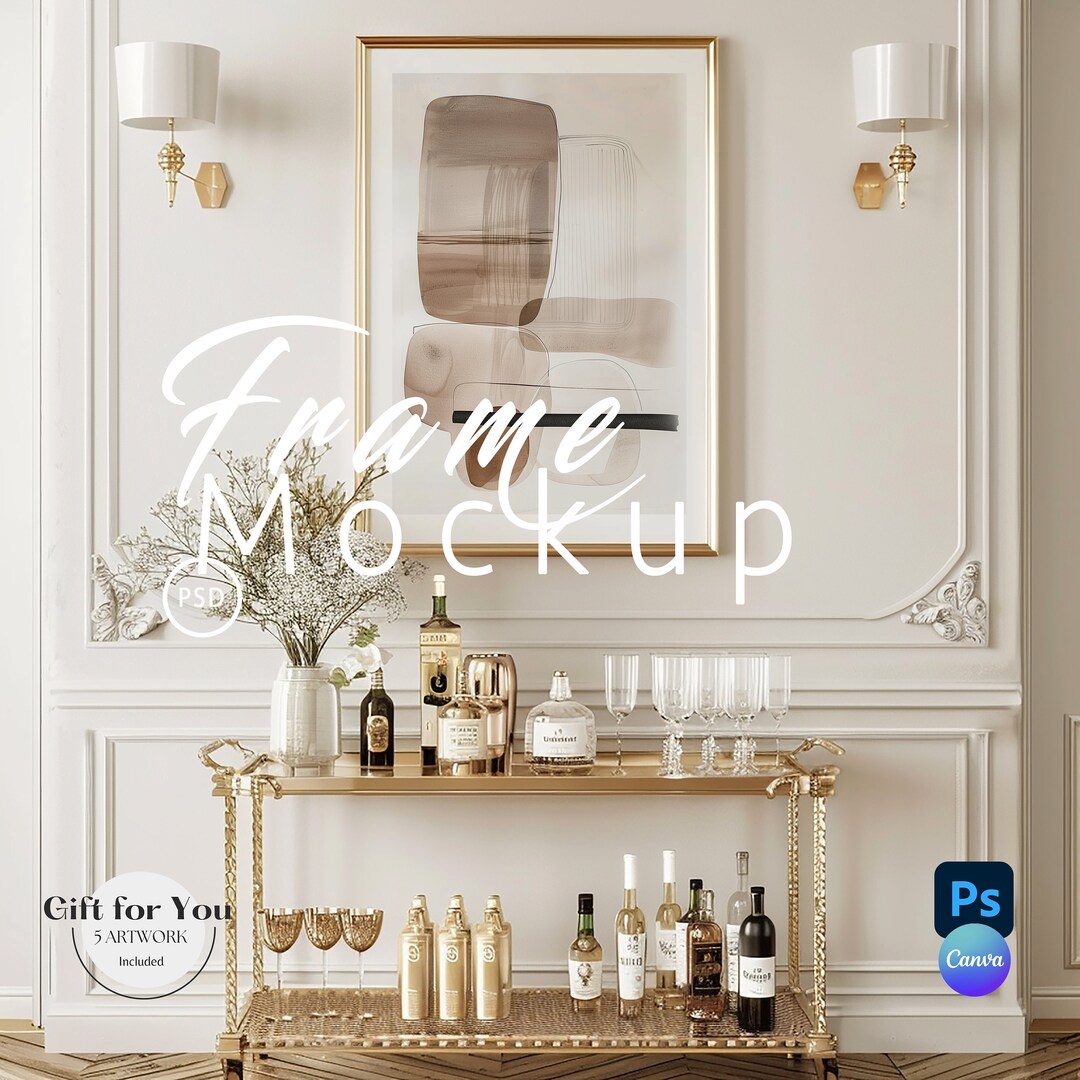 Retro Gold Interior Frame Mockup,drink Room Vertical Frames Mockup ...