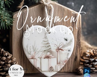 Christmas Heart Ornament Mockup, Blank Ceramic Christmas Ornament Mock up,Ornament Mockup PSD, Ornament Mock Up Canva Drag and Drop| 761