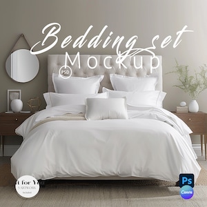 寝具セットのモックアップ、毛布のモックアップ、羽毛布団と枕のモックアップ PSD、寝具のモックアップ Canva ドラッグアンドドロップ、枕と毛布のモックアップ Photoshop|322