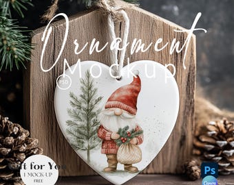 Christmas Heart Ornament Mockup, Blank Ceramic Christmas Ornament Mock up,Ornament Mockup PSD, Ornament Mock Up Canva Drag and Drop| 761