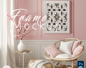 Retro Pink Vertical Frame Mockup,Interior Living Room,White Frames Mock up Canva, Wall Decor Mockup,Poster Mockup,Frame Mockup Psd|18