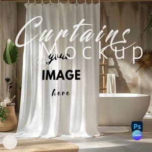 Shower Curtain Mockup, Bathroom Curtain Mockups,Photoshop Mock up, Drag and Drop Mockup PNG, Canva Overlay, Curtains Mockup PSD | 213