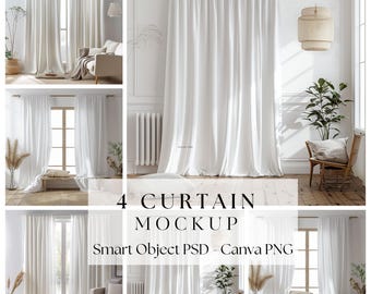 4 Curtain Mockup Bundle, Living Room Decor, Photoshop PSD, Canva Drag and Drop PNG (Digital Download) 441