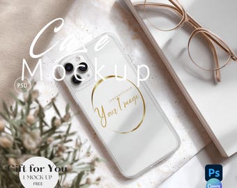 Clear Phone Case Mockup, iPhone 15 Transparent Case Mock up|Phone Cover Photoshop Mockup Smart Object |Phone Canva Drag and Drop| 707