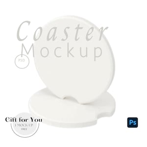 Car Coasters Mockup, White Ceramic Coaster for Cup on Car Mockups,Photoshop Mock up, Coaster Mockup PSD Photopea Mockup |556