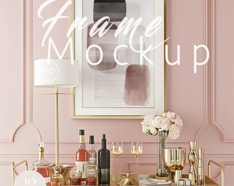 Retro Pink Interior Frame Mockup,Drink Room, Vertical Frames Mockup Canva, Preppy Wall Decor Mockup,Poster Mockup,Frame Mockup Psd|94