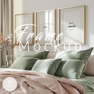 Three Frame Mockup Bedroom, Gallery Wall Set Frame MockupVertical Set Frames Mockup Canva PNG,Poster Mockup Photoshop Psd|121