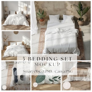 バンドル3寝具セットモックアップ、羽毛布団と枕のモックアップPSD、毛布モックアップ、寝具モックアップCanvaドラッグアンドドロップ、枕と毛布モックアップ|157