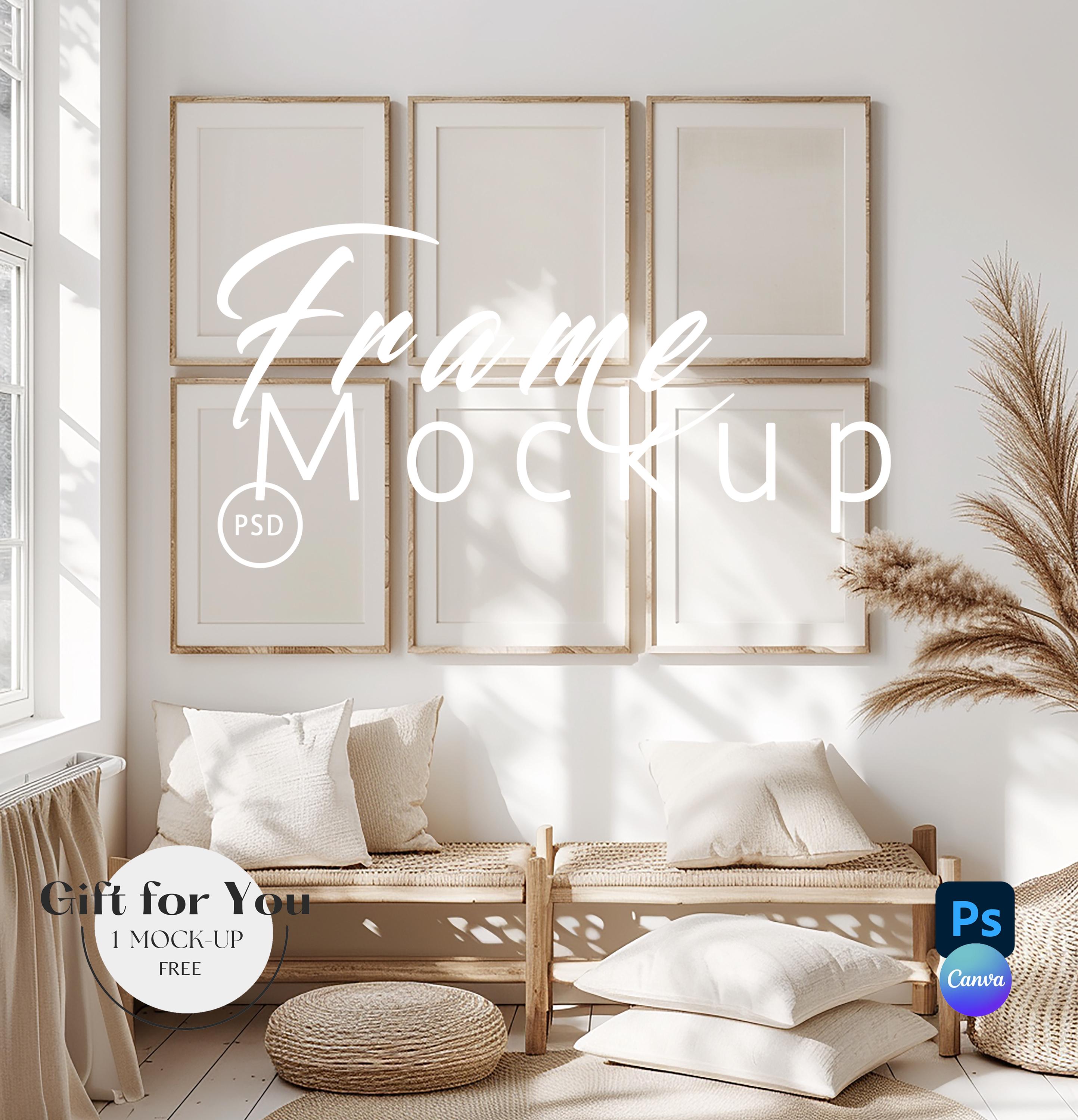 Six Frame Gallery Wall Art Set Frame Mockup | 6 Frame Living Room