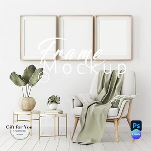 Set of 3 Frame Mockup Living Room,Gallery Wall Set Three Frame Mock up,Vertical Set Frames,Mockup Canva PNG,Poster Mockup Photoshop Psd|333