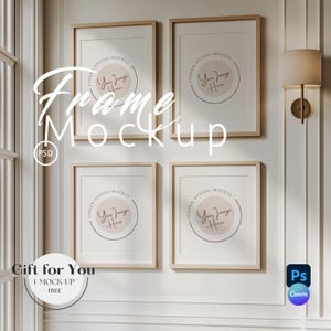 Gallery Wall Art Set Frame Mockup | Four Frame Living Room Mock-Up Photoshop Vertical Frame with Reflection | Smart Object Mockup PSD | 602