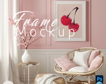 Retro Pink Vertical Frame Mockup,Interior Living Room,White Frames Mock up Canva, Wall Decor Mockup,Poster Mockup,Frame Mockup Psd|18