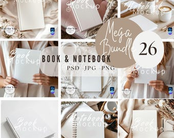 Bundle 26 Book & Notebook Journal Mockup |Hardcover Journal Mockup Canva Drag and Drop|Hard Backed Journal |Photoshop Smart Object PSD | 687
