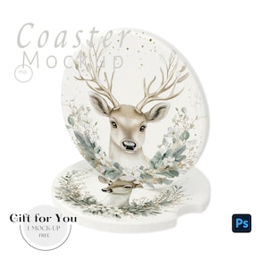 Car Coasters Mockup, White Ceramic Coaster for Cup on Car Mockups,Photoshop Mock up, Coaster Mockup PSD Photopea Mockup |556