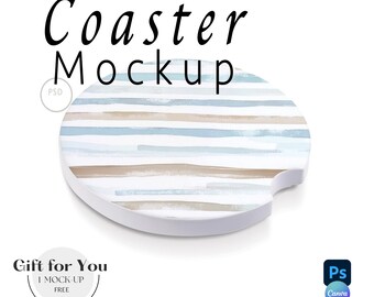 Maquette de dessous de verre de voiture, dessous de verre blanc pour tasse sur des maquettes de voiture, maquette Photoshop, maquette par glisser-déposer PNG, Canva, maquette de dessous de verre PSD | 544