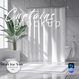 Shower Curtain & Mat Mockup, Bathroom Carpet and Curtain Mockups,Photoshop Mock up,Drag and Drop Mockup PNG, Canva, Curtains Mockup PSD |545