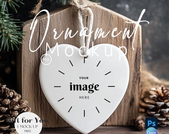 Christmas Heart Ornament Mockup, Blank Ceramic Christmas Ornament Mock up,Ornament Mockup PSD, Ornament Mock Up Canva Drag and Drop| 761