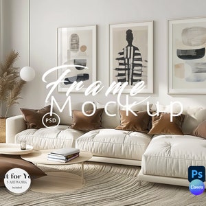 3er-Set Rahmenmodell Wohnzimmer, Galeriewand-Set Drei Rahmen Mockup, Vertikale Rahmenset, Mockup Canva PNG, Poster Mockup Photoshop Psd | 335