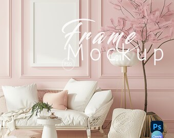 Retro Pink Vertical Frame Mockup,Interior Living Room,White Frames Mock up Canva, Wall Decor Mockup,Poster Mockup,Frame Mockup Psd|19