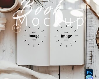 Mockup de diário de capa dura aberta | Mockup de diário aberto de caderno | Mockup de diário de capa dura | Mockup de diário Boho | Objeto inteligente PSD e PNG|206