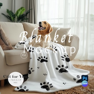 Blanket Mockups with Dog, Velveteen Plush Blanket Mockup, Blanket Mock up, Smart Object PSD Smart Object, Mockup Canva Drag & Drop PNG| 612