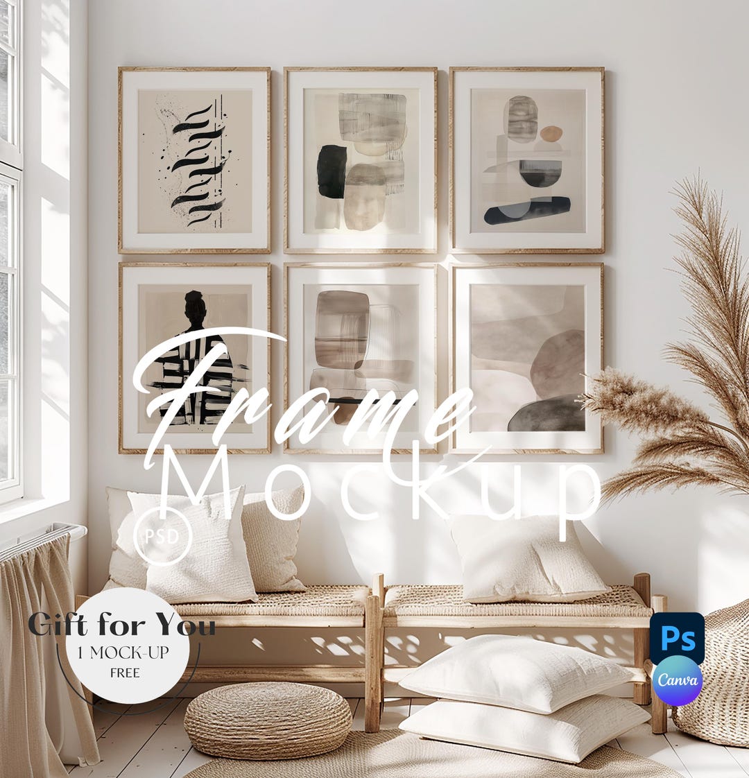 Six Frame Gallery Wall Art Set Frame Mockup | 6 Frame Living Room Mock ...